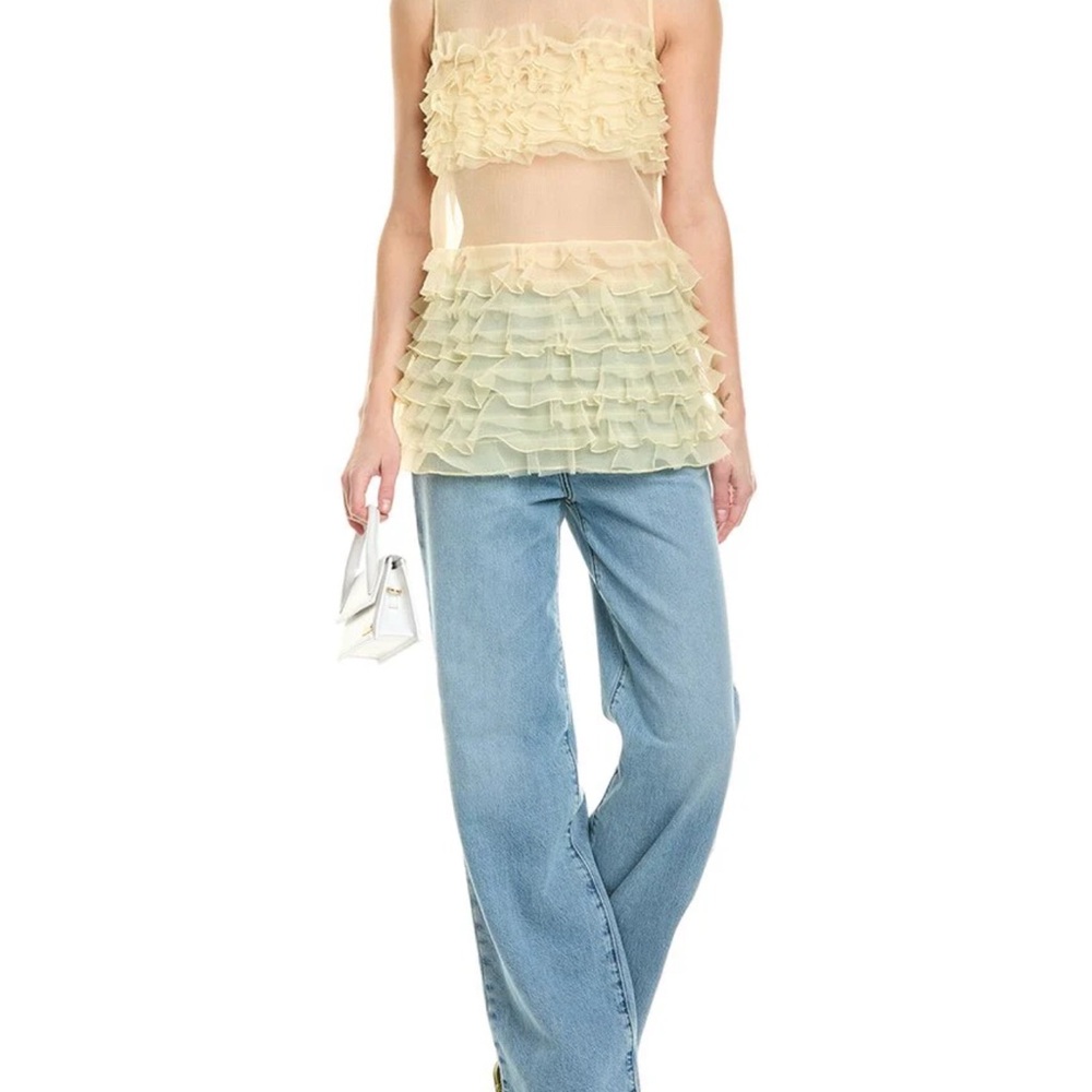 STAUD Yellow Ruffle Sheer Top